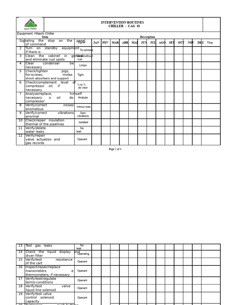 Chiller Maintenance Intervention Checklist | PDF | Switch | Relay