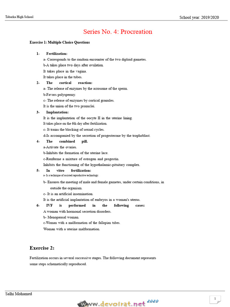 Procreation Exercises for High School Students | PDF | Menstrual Cycle ...