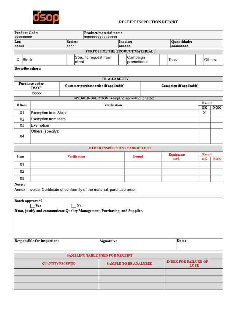 Receipt Inspection Report Summary | PDF