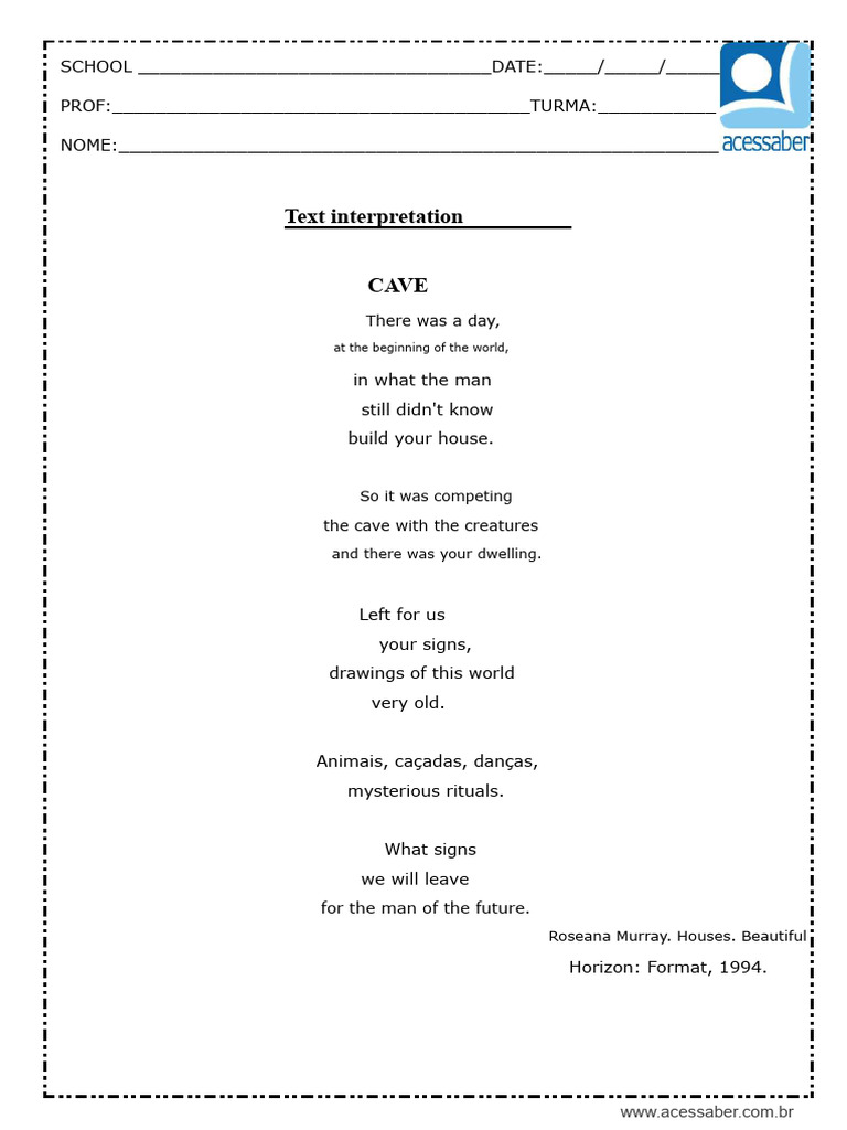 Text Interpretation Cave 5th or 6th Grade Answers | PDF | Syntax | Grammar
