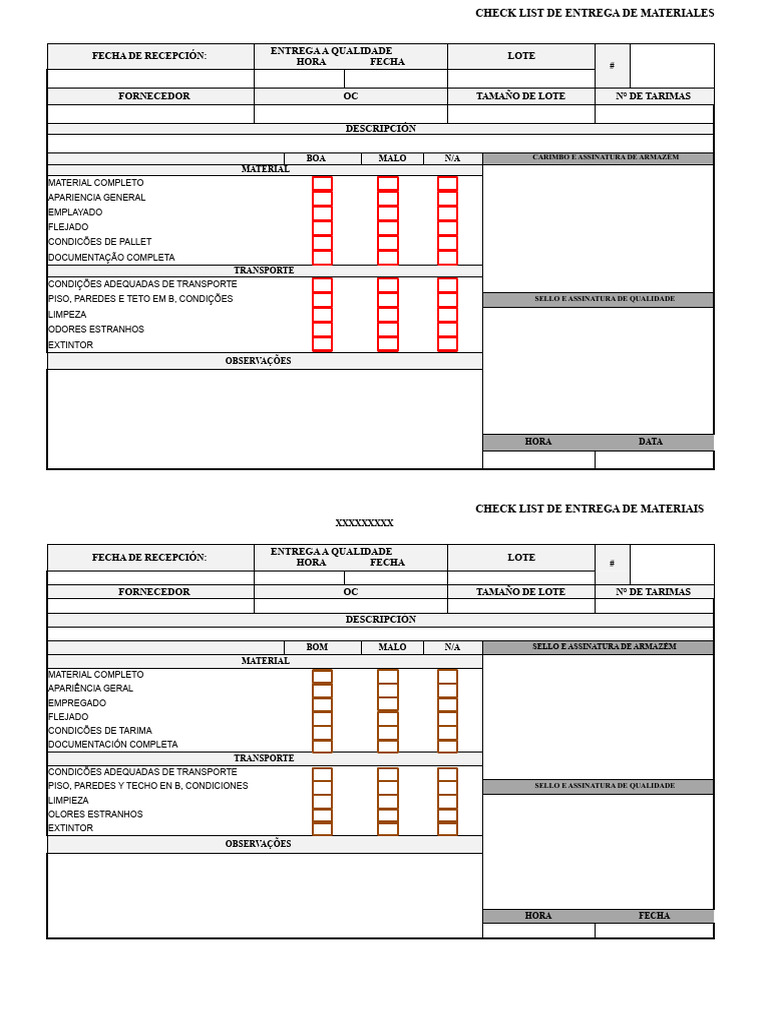 Check List de Entrega de Materiais | PDF