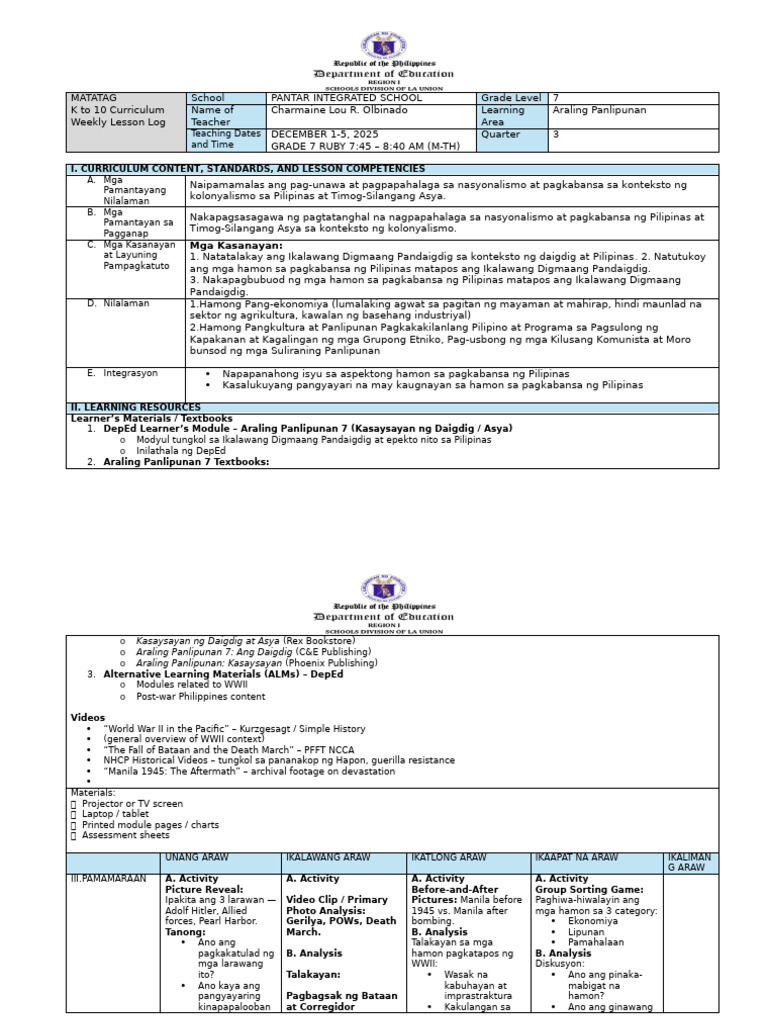 DLL AP 7 q3 WK 4 | PDF