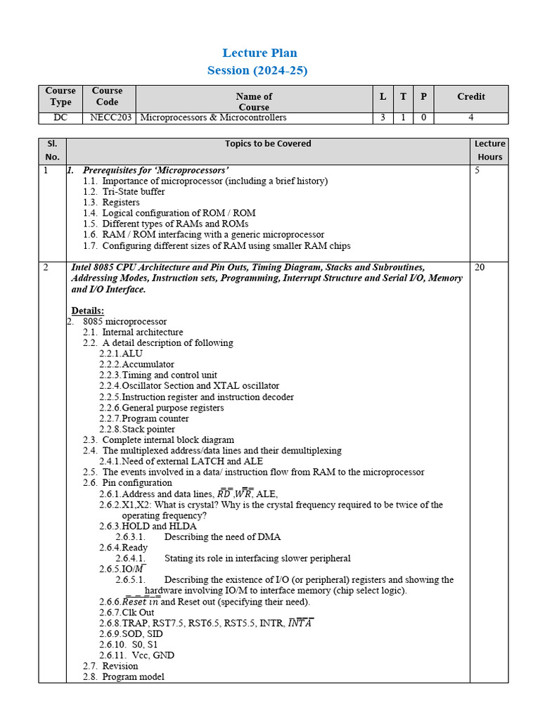 Microprocessors & Microcontrollers Course Outline | PDF | Central ...