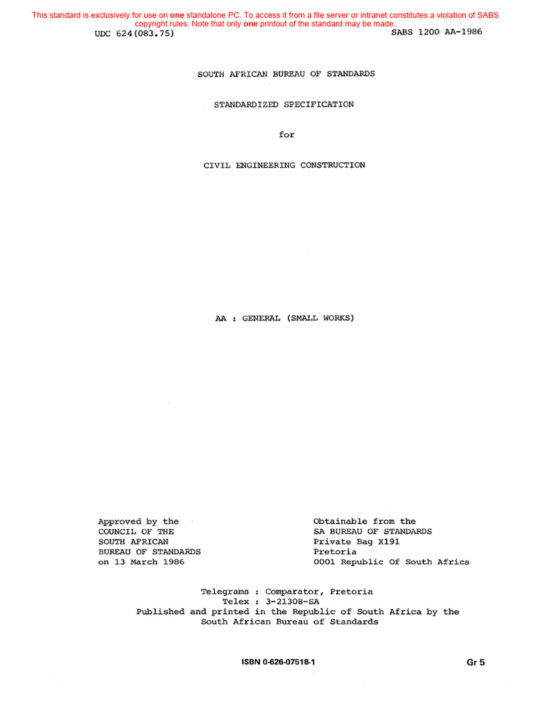 SABS 1200 AA-1986 Civil Engineering Standards | PDF | Specification ...