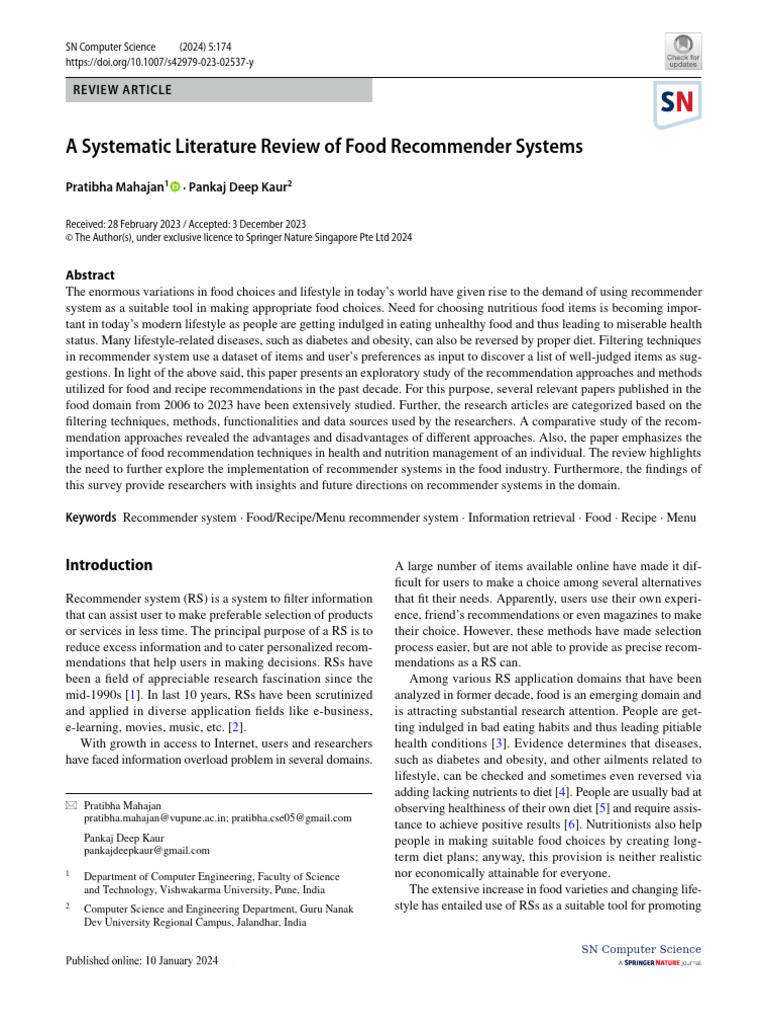 Systematic Review of Food Recommender Systems | PDF