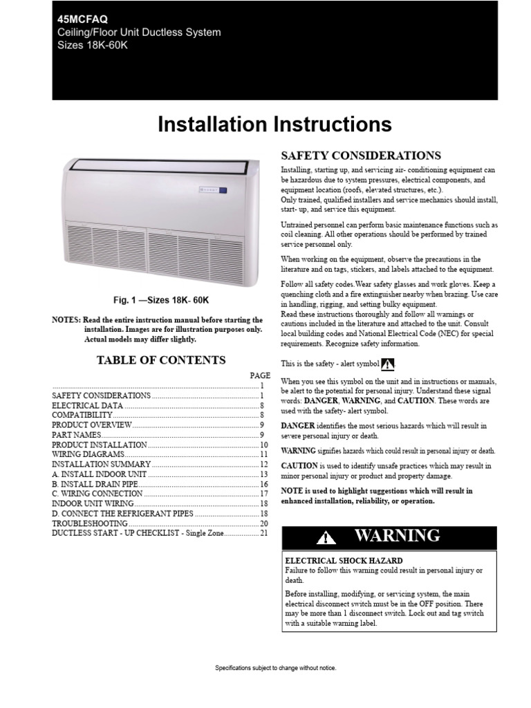 Ductless AC Installation Guide 18K-60K | PDF | Leak | Electrical Wiring