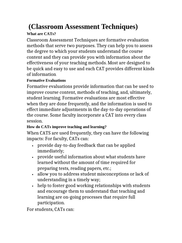 Classroom Assessment Techniques Guide | PDF | Educational Assessment ...