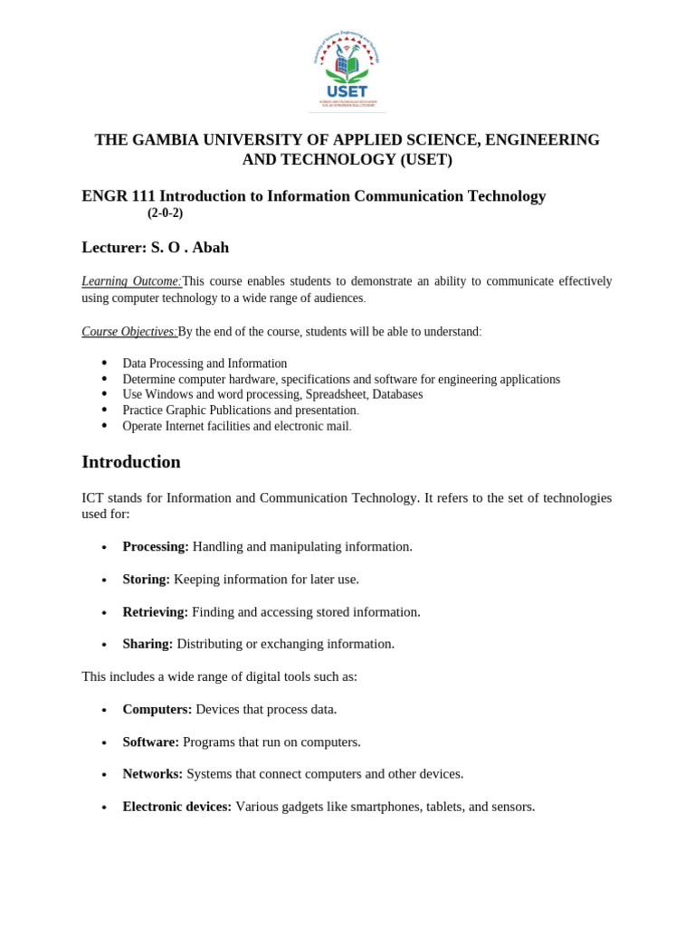 ENGR 111 Introduction To Information Communication Technology - 080053 ...