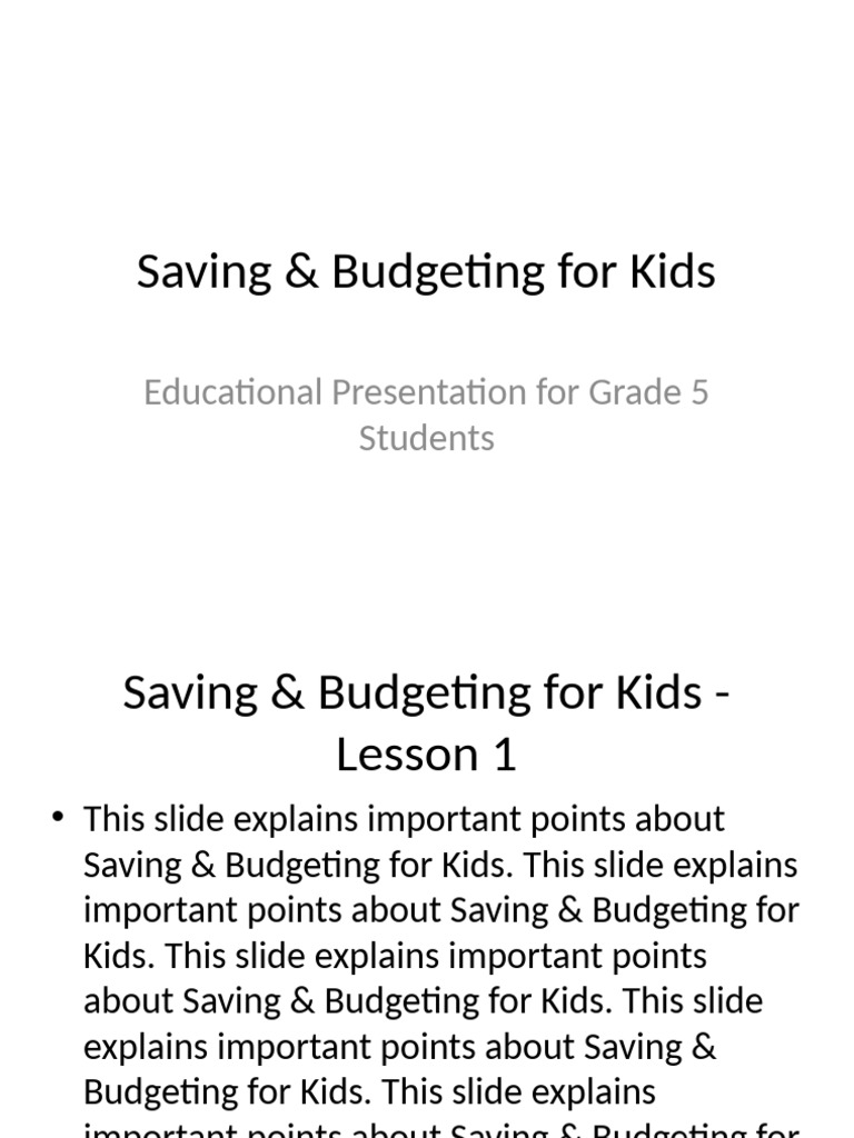 Kids' Saving and Budgeting Lessons | PDF