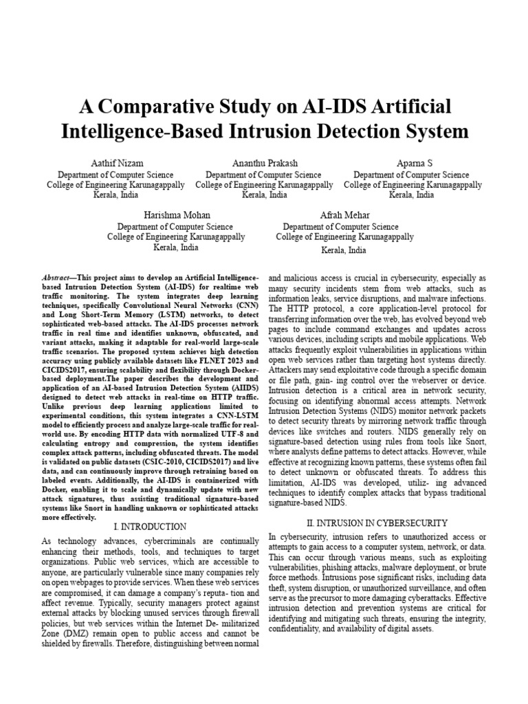 AI-Based Intrusion Detection System Study | PDF | Deep Learning | Security