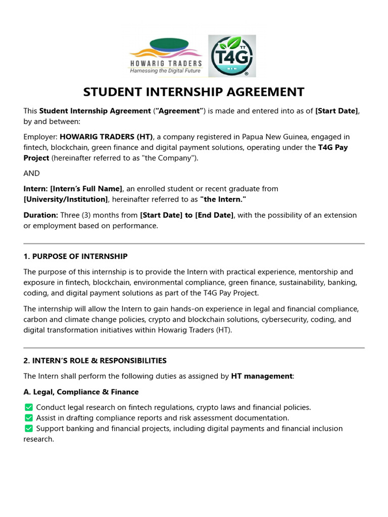 Student Internship Agreement for Fintech | PDF | Regulatory Compliance ...