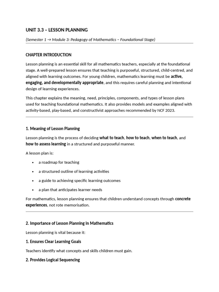 Effective Lesson Planning in Mathematics | PDF | Learning | Lesson Plan