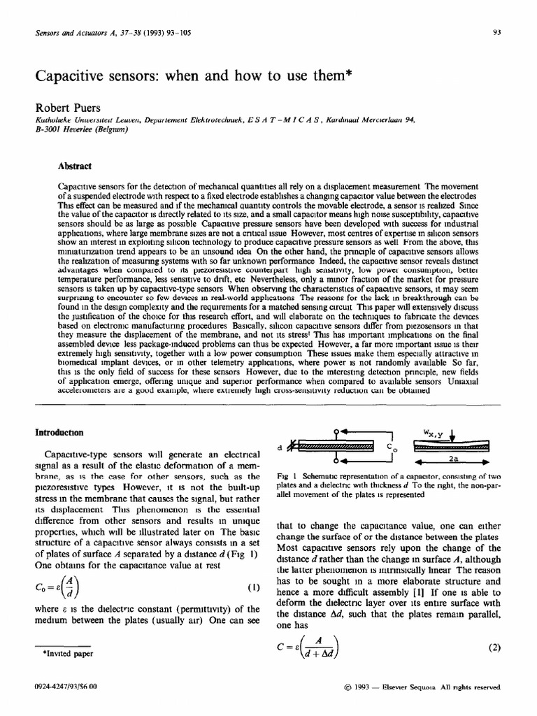 Capacitive Sensors: Applications & Design | PDF | Capacitor | Sensor
