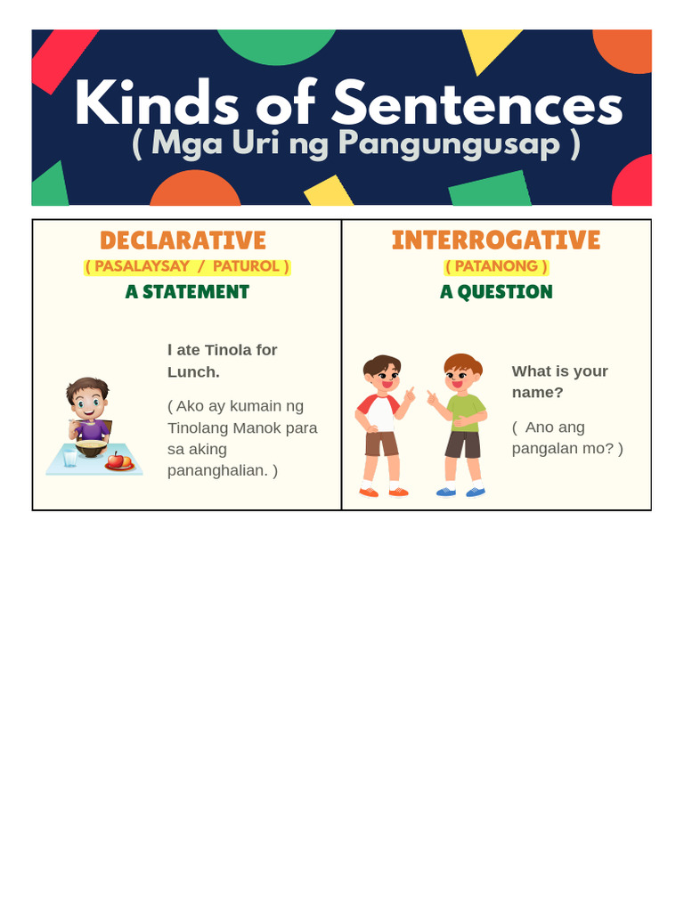 Kinds of Sentences With Filipino Translation (Unfinished) | PDF