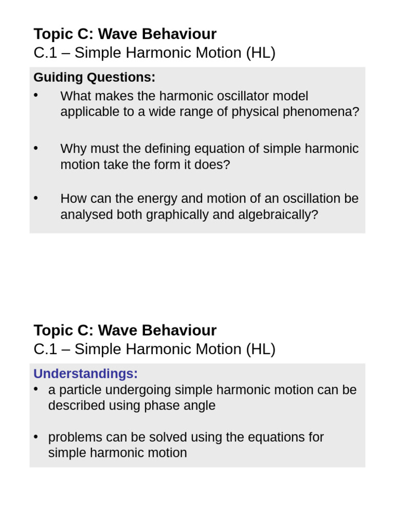 C.1 - Simple Harmonic Motion HL - Teacher | PDF | Oscillation | Phase ...