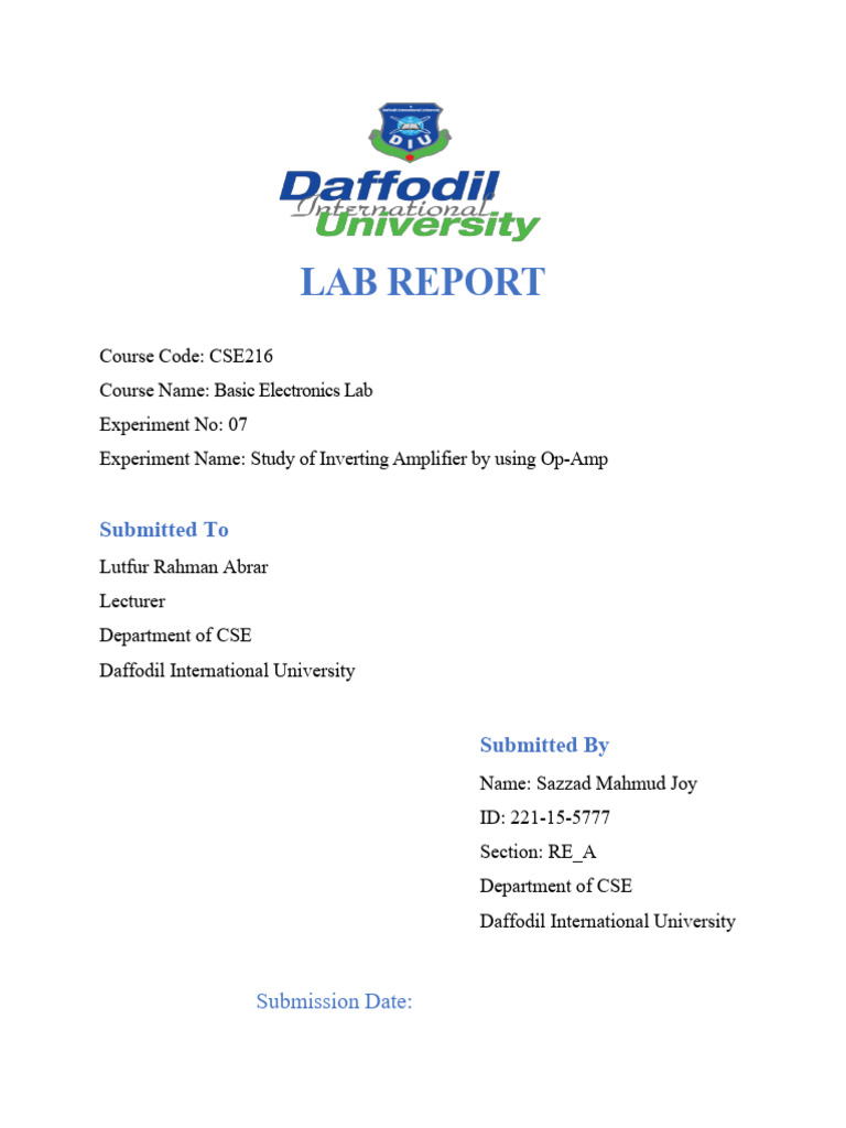 Inverting Amplifier Op-Amp Lab Report | PDF | Amplifier | Operational ...