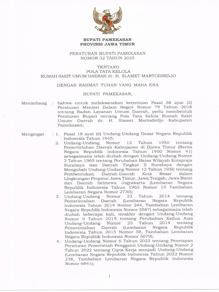 PERBUP NOMOR 32 TAHUN 2025-Pola Tata Kelola Rumah TKRS | PDF