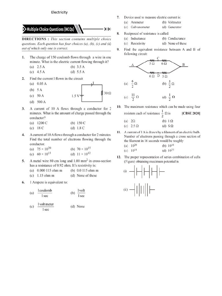 Electricity1 Questions | PDF