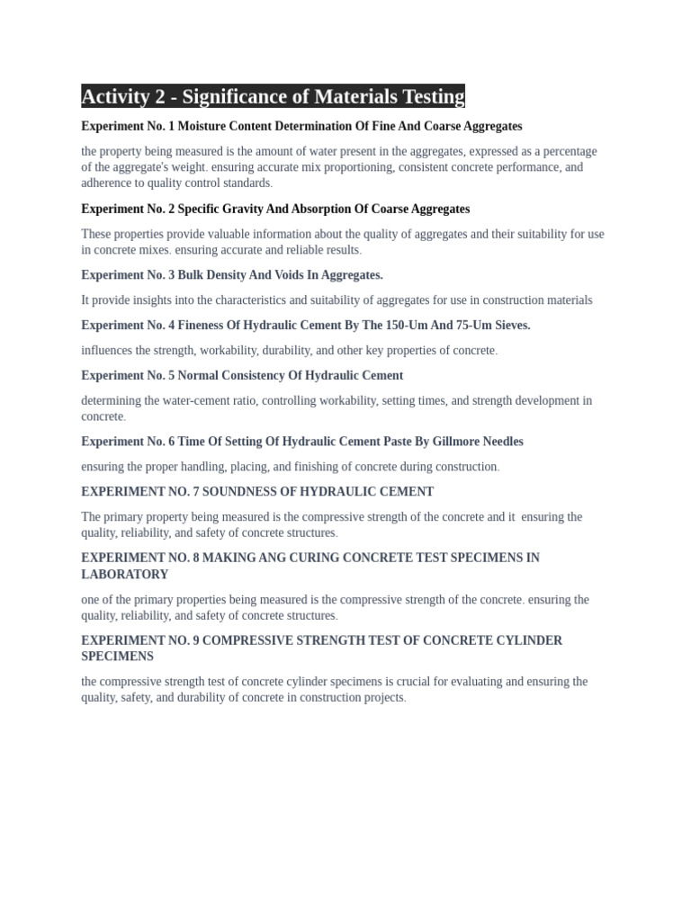 Materials Testing for Concrete Quality | PDF | Concrete | Strength Of ...