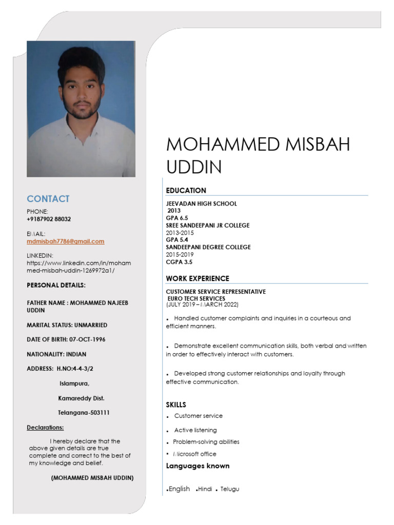 Mohammed Misbah Uddin CV | PDF