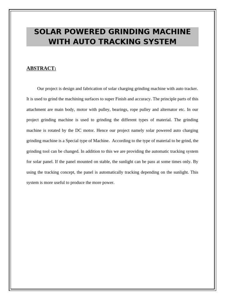 Solar-Powered Grinding Machine Design | PDF | Solar Energy | Solar Panel
