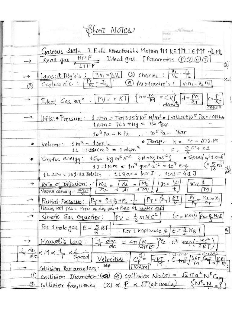 Gaseous State Short Notes | PDF