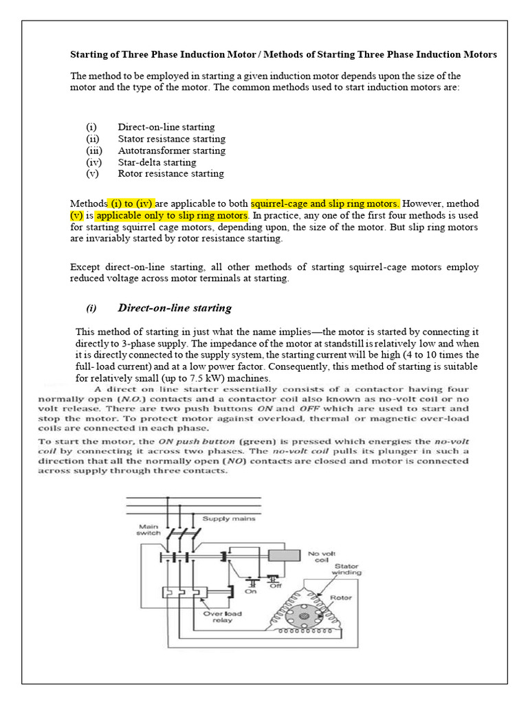 Methods for Starting Three Phase Motors | PDF | Electric Motor | Power ...