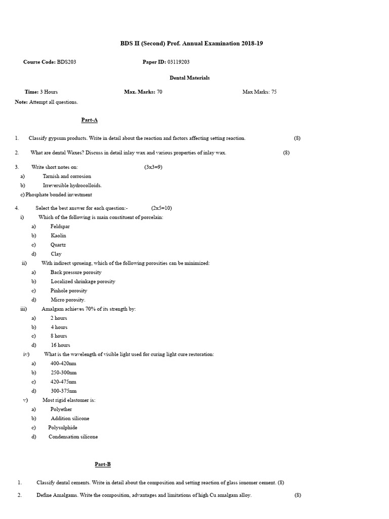 Open BDS 203(2018-19) | PDF | Metals | Materials
