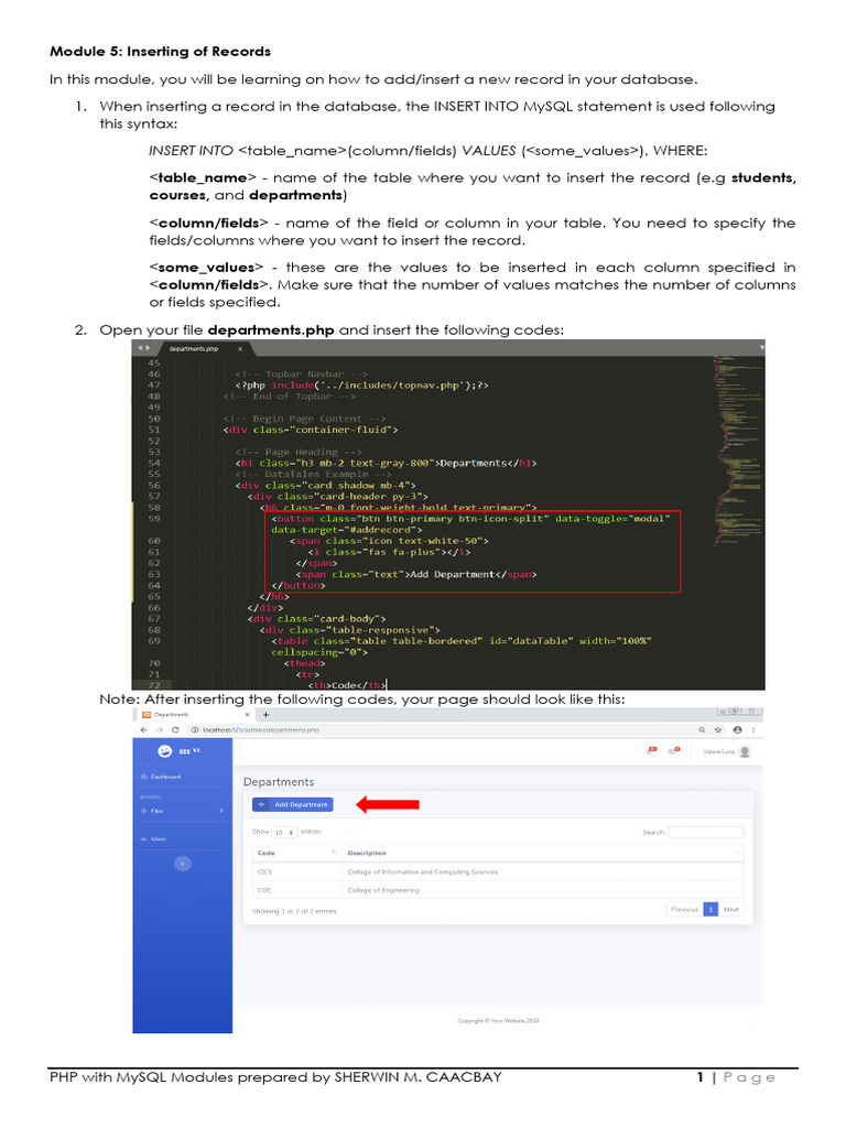 PHP MySQL Record Insertion Guide | PDF | Php | Data Management