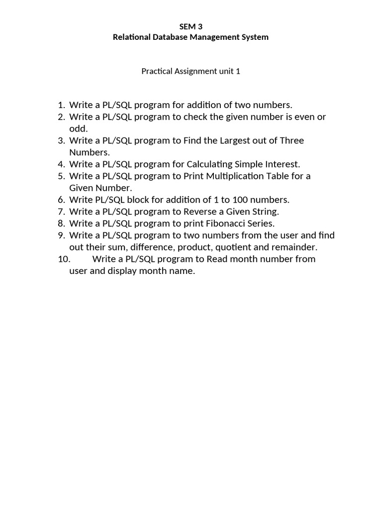 PL/SQL Practical Assignment Tasks | PDF