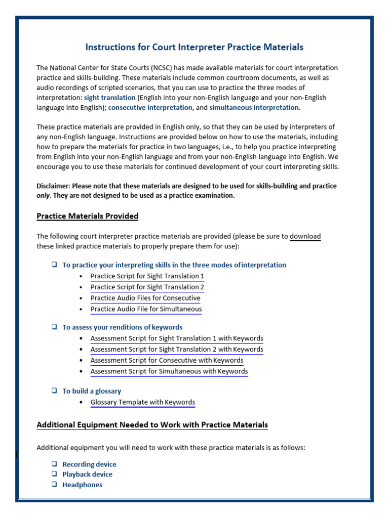 Court Interpreter Practice Materials Guide | PDF | Language ...