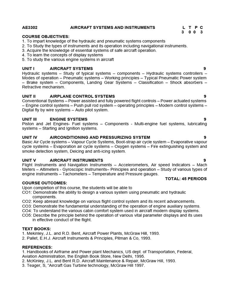 Ae3302 Aircraft Systems and Instruments | PDF | Aircraft | Engines