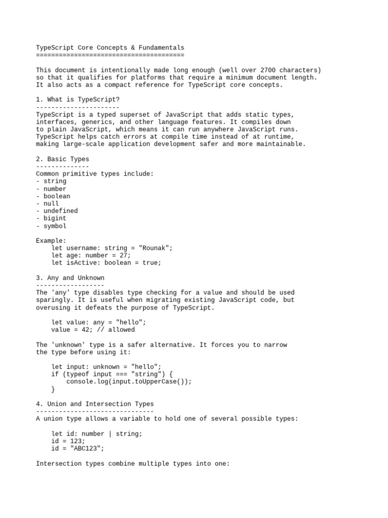 TypeScript Core Concepts Overview | PDF | Class (Computer Programming ...