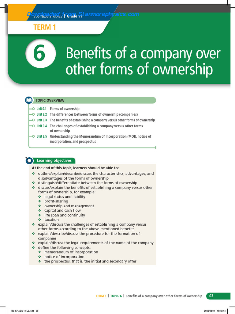 Benefits of Company Ownership Explained | PDF | Partnership | Sole ...