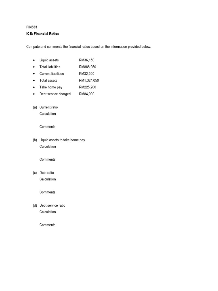 FIN533 - ICE - Financial Ratios (PYQ) - 2 | PDF