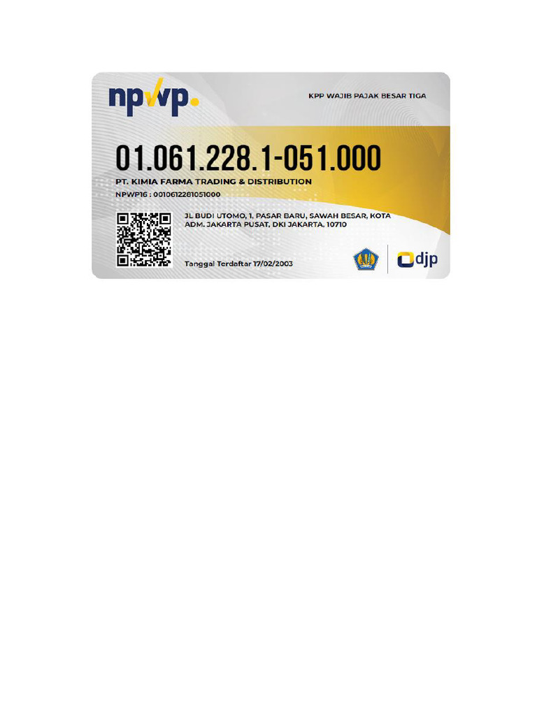 NPWP Pusat 16 Digit | PDF