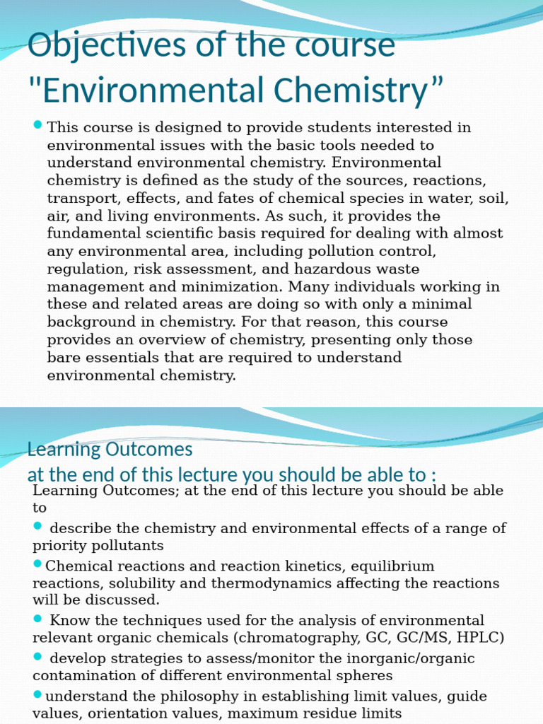 Objectives of The Course 2011 | PDF | Chemistry | Environmental Chemistry