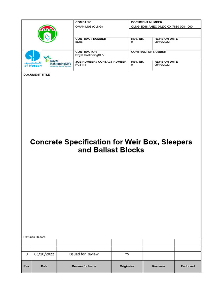 Concrete Specs for Oman LNG Project | PDF | Concrete | Specification ...