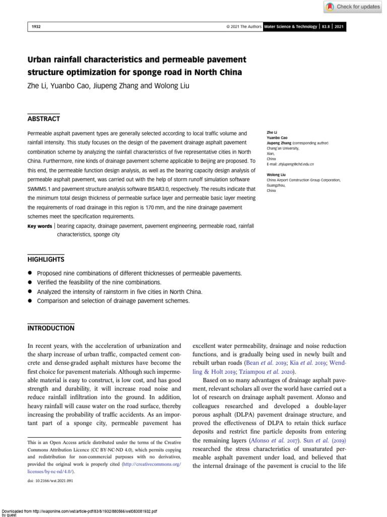Urban Rainfall Characteristics and Permeable Pavement Structure ...