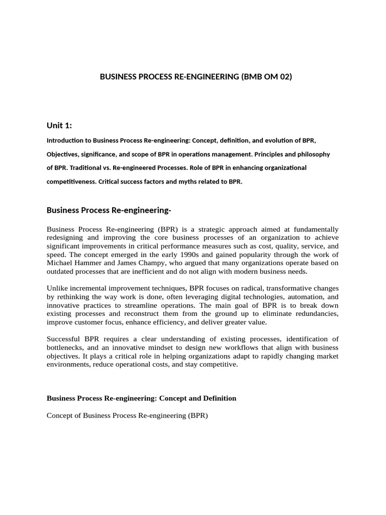 Business Process Re-engineering Overview | PDF | Business Process ...