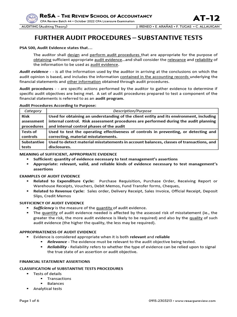 Substantive Audit Procedures Overview | PDF | Audit | Accounting