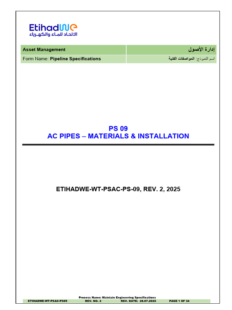 AC Pipes Installation Specifications Guide | PDF | Pipe (Fluid ...