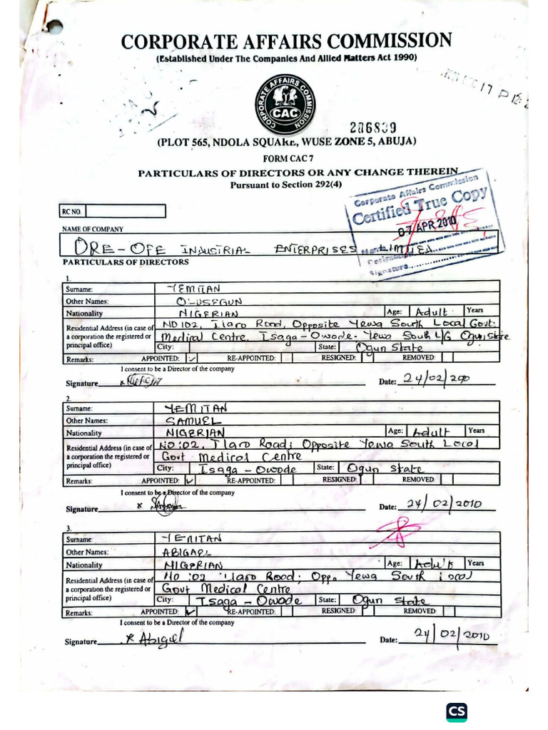 Form CAC 7 (Ore Ofe) | PDF