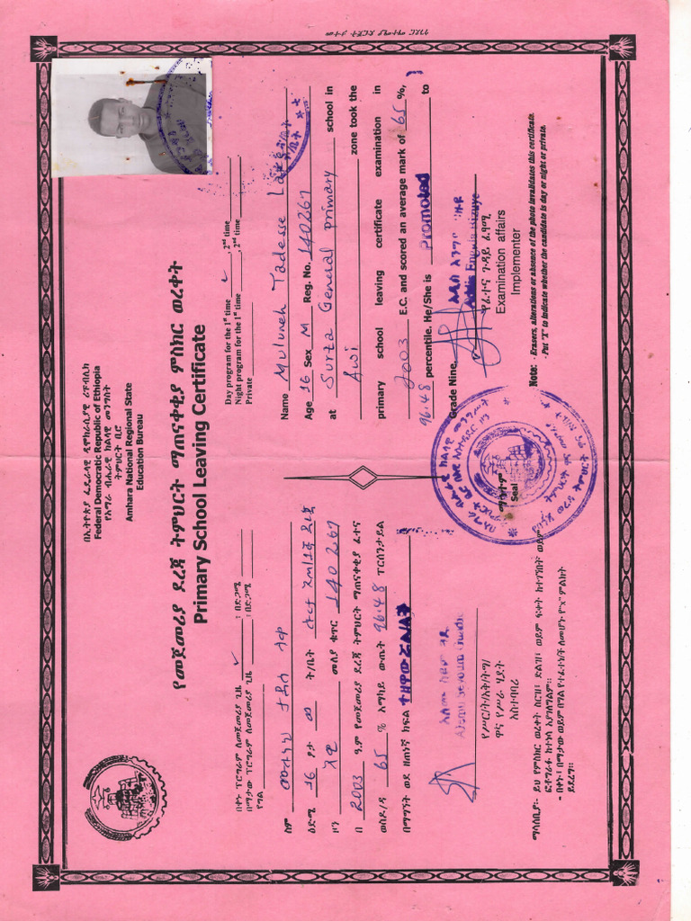 Amhara Education Transcript Details | PDF