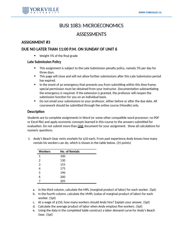 Microeconomics Assignment #3 Guidelines | PDF | Marginal Cost | Labour ...