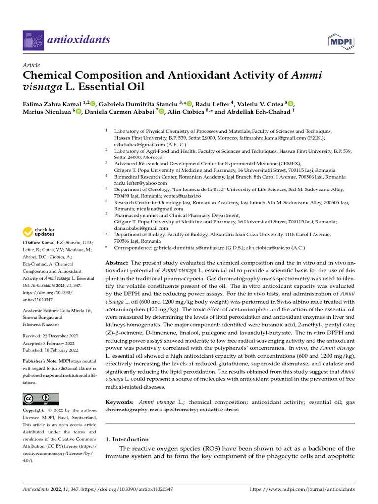Article-Chemical Composition and Antioxidant Activity of Ammivisnaga L ...