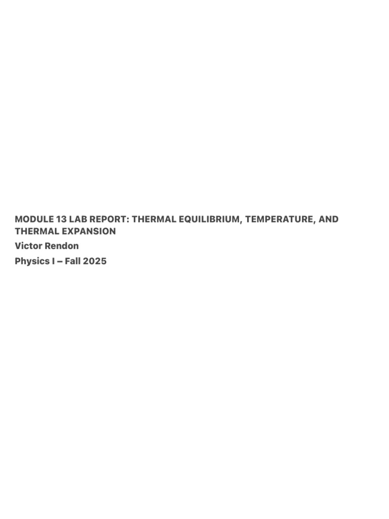 Module 13 Lab Report - Thermal Equilibrium, Temperature, and Thermal ...