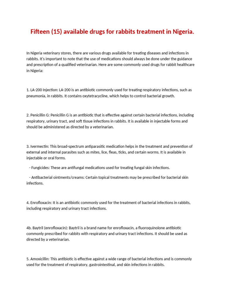 Rabbits Drugs -Wps Office | PDF | Infection | Analgesic