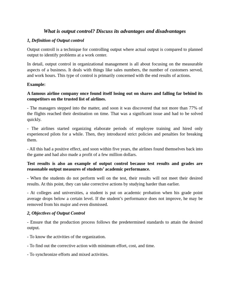 Understanding Output Control: Pros & Cons | PDF | Employment | Business