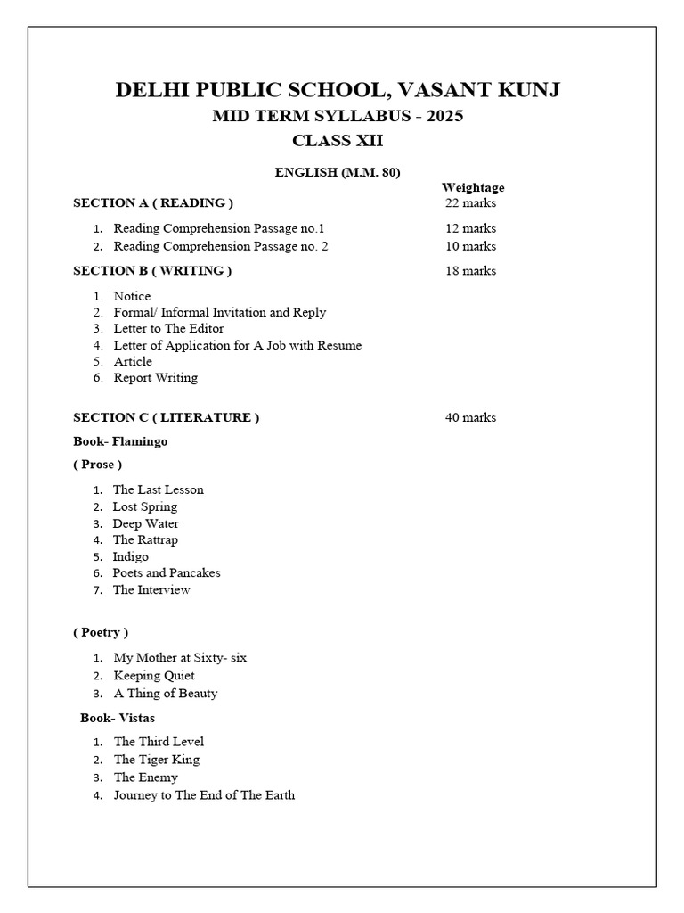 Xii Mid Term Syllabus 2025(22!8!25) | PDF